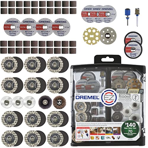 Dremel EZ725 70-Piece All-Purpose Rotary Tool Accessory Set With Storage Kit - EZ-Lock And EZ Drum For Faster Accessory Changes - Perfect for Cutting, Polishing, Cleaning, And Sanding