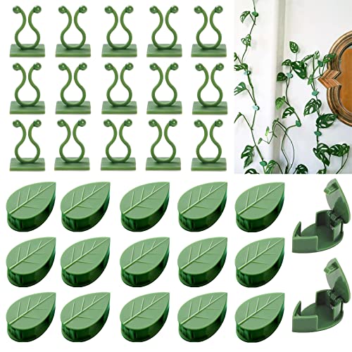 SEEBRIDER 100PCS Plant Clips for Climbing Plants, Strong Self-Adhesive Plant Climbing Wall Fixture Clips Invisible Plant Vine Wall Clips for Indoor Outdoor Garden Green Leaf Decoration