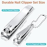 Lasnten 60 Pcs Nail Clipper Set Stainless Steel Fingernail and Toenail Clippers Individually Wrapped Nail Cutters Bulk, Large and Small