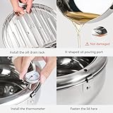 Kerilyn Deep Fryer Pot, 9.4 Inch/3.4 L Janpanese Style Tempura Frying Pot with Lid, 304 Stainless Steel with Temperature Control and Oil Drip Drainer Rack, for Kitchen French Fries, Chicken etc