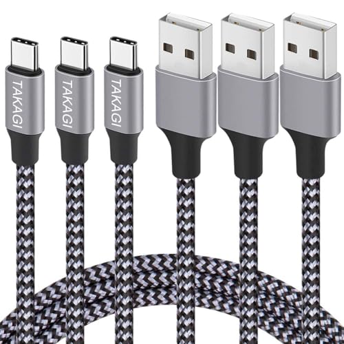 TAKAGI USB to USB C Cable (3Pack 6ft) USB A to Type C Cable Fast Charging Nylon Braided Data Sync Transfer Cord USB C Charger for iPhone 16 Pro Max/16 Plus/15 Pro Max/15 Plus/Galaxy S20 S10 Note 20