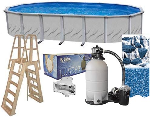 Lake Effect Pools 'Galleria' 15 ft x 30 ft Oval Above Ground Swimming Pool Bundle | 52 Inch Height | Steel Sided Walls | Kit Includes: 25 Gauge Liner, A-Frame Ladder, Sand Filter/Pump, & Skimmer