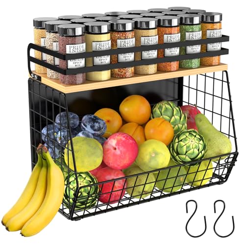 Magnetic Shelf for Fridge with Wood Lid, Fruit Potato & Onion Storage Bins, Magnetic Spice Rack for Refrigerator Pantry Organizer & Storage, Large Container for Refrigerator, Kitchen Counter & Laundry