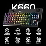 Redragon K660RGB-PRO (K556 TKL) Wireless Gaming Keyboard, 80% 87 Keys BT/2.4Ghz Tri-Mode Aluminum Mechanical Keyboard w/Mac Function Keys, Hot-Swap Sockets & Noise Absorbing Form, Red Switch