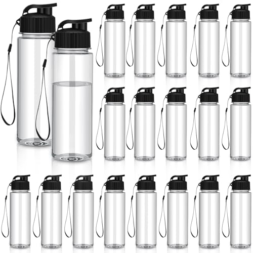 Mifoci 20 Pieces Water Bottle Bulk 17 oz Plastic Water Bottles Bulk Gym Sports Adults Reusable Large Bottles with Leak Proof Flip Top for Party Outdoor(Black)