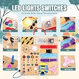 23 in 1 Busy Board Montessori Toys for 1-3 Year Old Wooden Learning Educational Toys for Toddlers with 15 Switches, 26 LED Lights, Music Boxes, Locks,Zippers Toddler Sensory Toys for Soothing A Baby