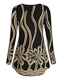 BAISHENGGT Women's Long Sleeve Tunic Tops for Leggings V-Neck Casual Blouse T-Shirt XXL Black - Yellow Lines