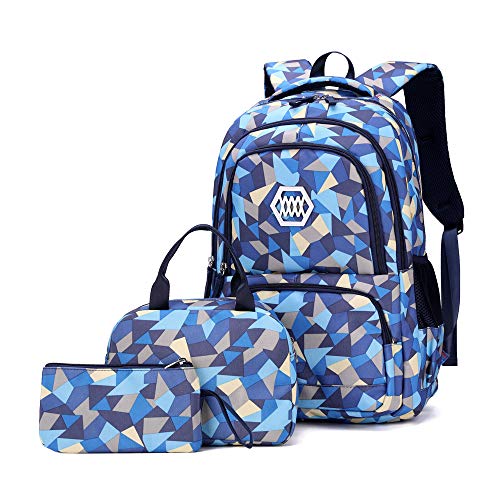 3Pcs Geometric Print Boys Backpack and Lunchbox Set for School Kids, Capacity School Backpack for Boys Elementary Middle School