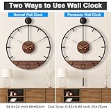 Pytha Sight 34.6×24 Inch Large Modern Decorative Pendulum Wall Clock,Big Metal Farmhouse Oversized Silent Wall Clocks Minimalist Elegant Walnut Dial Pointers for Living Room,Office,Dining Room Decor