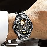 OUPINKE Mens Automatic Watch Diamond Skeleton Mechanical Self Winding Luxury Dress Wrist Watch Sapphire Crystal Tungsten