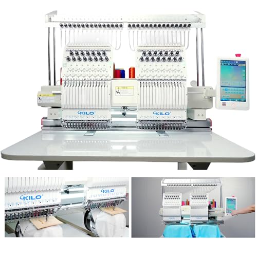 Dual Head Computerized Commercial Embroidery Machine, 15 Needles, 17.7x15.7 Inch Embroidery Area, High-Speed 1000 SPM, DAHAO A15 System, Automatic Thread Trimming & Color Change, for Hats and More