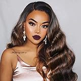 UNice Brown Highlight Body Wave Human Hair Weave 3 Bundles 10 12 14 inch, Brazilian Remy Hair Ombre Blonde Human Hair Wavy Weaves Sew in Piano Color TFB30