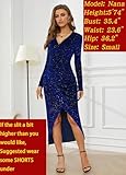 NiPaMi V Neck Long Sleeve Velvet Bodycon Midi Dress Glitter Ruched Formal Cocktail Party Dresses(Royal Blue,L)