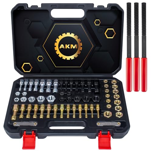 AKM 61Pcs Thread Restorer Kit, Rethread Repair Tool, UNC UNF & MetricThread Chaser Set with Thread Pitch Gauge