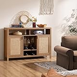 SICOTAS Coffee Bar Cabinet, 51" Rattan Sideboard Buffet Cabinet with Storage, Boho Farmhouse Liquor Cabinet with Wine Racks Credenza Console Table for Home Living Dining Room Entryway, Natural