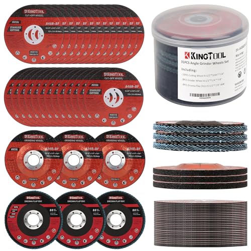 KingTool 31pcs Grinding & Cutting Wheels 4 1/2 inch Grinder Disc Set - 25pcs Cutting Wheel, 3pcs 4 1/2 Grinding Wheels, 3pcs Flap Discs with 7/8" Arbor for Angle Grinder Steel and Stainless