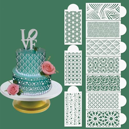 mdgfge Cake Decoration Stencils Templates Baking Cookie Stencils Wedding Spray Floral Cake Molds for Buttercream Fondant Dessert Decorating Template Cake Decoration Supplies (10 Pcs)