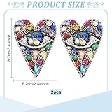 INFUNLY 2PCS Evil Eyes Rhinestone Patches Evil Eyes Heart Sequin Patches Evil Eyes Colorful Rhinestone Heart Applique Patches Evil Eyes Crystal Patches Sequin Sew on Bead Heart Patches for Clothing