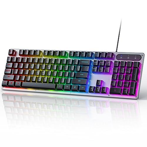 OMOTON Wired Gaming Keyboard, Full Size Keyboard, 26 Anti Ghosting Keys, LED Backlit, 12 Multimedia Keys, Silent Membrane Gaming Keyboard for PC, Desktop, Computer, Black