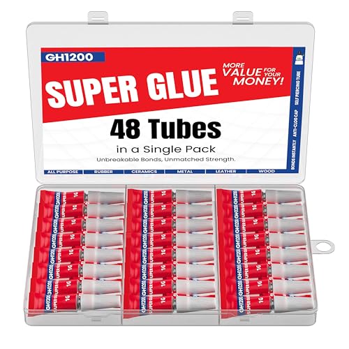 GH1200-1 Gram (Pack of 48) Single-Use Super Glue All Purpose, Super Fast, Thick & Strong Adhesive Superglue, Cyanoacrylate Glue for Hard Plastics, DIY Craft, Ceramics, Frame, Leather, Metal, Etc