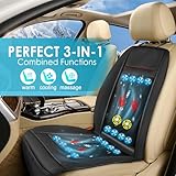 Fochutech 12V Summer Cooling Car Seat Cover with Massage Adjustable Temperature Cooling Car Seat Cushion Ventilated 16 Fans Cooling Seat Cover for Car Front Seat Cooler for Vehicle SUV (Beige)