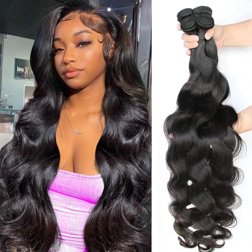 Body Wave 4 Bundles Human Hair 26 28 30 32 Inch Raw Bundles 14A 100% Unprocessed Virgin Quick Weave Bundles Human Hair Natural Black