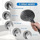 High/Low Pressure Water Rain Shower Head with 11 Inch Adjustable Extension Arm and 5 Settings Handheld Shower Head Combo,Powerful Shower Spray - Matte Black, 12 Inch