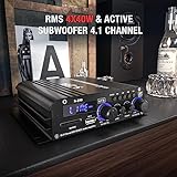 Facmogu S-299 4.1CH Bluetooth Power Amplifier with Active Subwoofer Output (NOT Passive Subwoofer), Max 800W RMS 40Wx4 Subwoofer Amplifier Hi-Fi Integrated Mini Speaker Amp Audio Sub Bass Amp