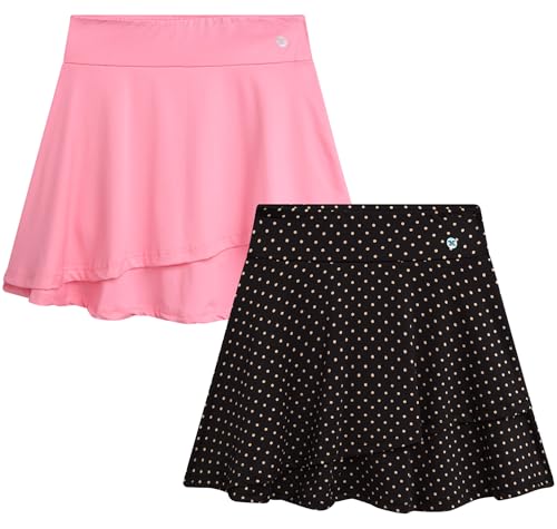 RBX Girls' Active Skirt - 2 Pack Pleated Athletic Performance Scooter Skort - Tennis Golf Skirt with Bike Short Lining (7-16), Size 14/16, Black Dot Pink
