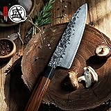 MITSUMOTO SAKARI 8 inch Japanese Gyuto Chef Knife, Professional Hand Forged Kitchen Chef Knife, 3 Layers 9CR18MOV High Carbon Meat Sushi Knife (Rosewood Handle & Sandalwood Box)