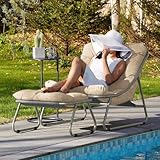 Grand patio Outdoor Lounge Chair with Foot Stool, Comfy Sling Recliner Chair with Puffy Cushion and Foot Rest, Modern Patio Furniture Set for Porch Deck Garden, Champagne Gray