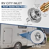 RV Water Inlet with 3/4'' GHT Female 1/2'' NPT Male Connection, All Metal RV City Water Inlet with Check Valve, RV Water Fill Inlet RV Water Inlet Replacement for RV Camper Motorhome Trailer Marine