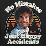 Teelocity Bob Ross No Mistakes Just Happy Accidents Retro Graphic T-Shirt (3XL - Standard Fit, Black)