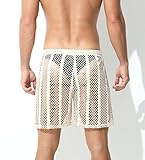 Panegy Mens Mesh Shorts Lounge Underwear Shorts Cover Up Swim Trunks Summer See Through Beach Shorts Boxers Openwork Fishnet Drawstring Board Shorts Swimsuit Lounge Shorts