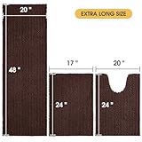 ACCUMTEK Upgrade Extra Large Brown Bathroom Rug Set 3 Pieces Ultra Soft, Thick Absorbent Bath Mats, Non Slip Chenille Toilet Mat for Bathroom, Bedroom, Kitchen, Dark Coffee