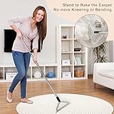 47“ Adjustable Long Handle Carpet Rake Pet Hair Remover, Reusable Large Metal Lint Remover Brush for Embedded Fur Removal from Low Pile Rugs Stairs, Carpet Brush Scraper Dog Cat Hair Remover Broom