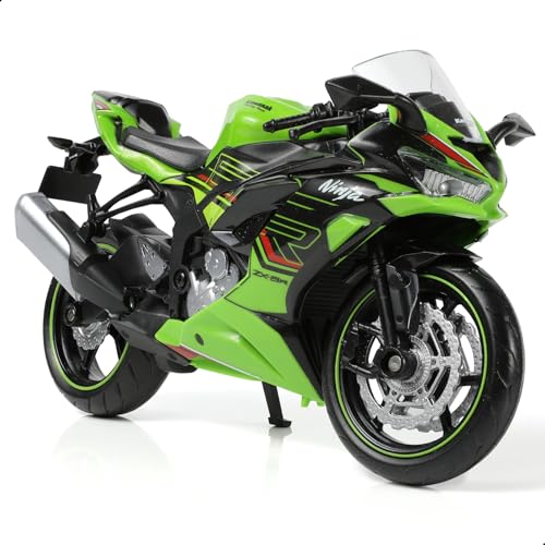 Risopen 1:12 Motorcycle Model Toy for Kawasaki Ninja ZX-6R Metal Die-cast with Plastic Motorcycle Model No Assembly Required Mini Finished Moto Gift for Adult（Green）