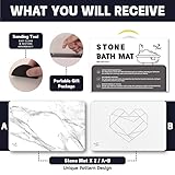 Farest 2 Pack Stone Bath Mat - Diatomaceous Earth Bath Mat Fast-Drying Stone Drying Mat Super Absorbent Diatomite Mats for Bathroom, Dish Drying, Bathtub (White Marble & Heart)