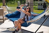 SUPERJARE Curved-Bar Hammock with Stand, 2 Person Heavy Duty Hammock Frame, Detachable Pillow & Portable Carrying Bag, Perfect for Outdoor & Indoor, Navy Blue