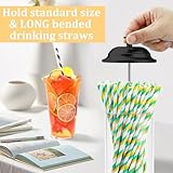 13.5 inch Straw Holder for Standard& Long Bended Size Drinking Straws, Acrylic Plastic Straw Dispenser for Counter with Lid Black Pack of 2(Straws Not Include)