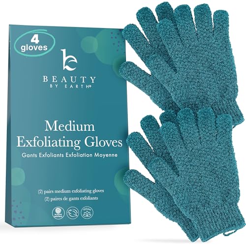 Exfoliating Glove (4 Pcs, 2 Pairs) - Medium Exfoliate Glove for Dead Skin Bath Exfoliating Gloves for Shower Spa Massage & Body Scrub - Shower Gloves for Women & Men