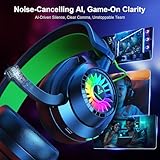 Vakedy HW10 Wireless Gaming Headset for PS5,PS4,PC,2.4GHz Bluetooth Gaming Headphones with Noise Cancelling Microphone,50Hr Battery Gamer Headset for Switch, Laptop,Mobile,Mac,Cool RGB (Black/Green)