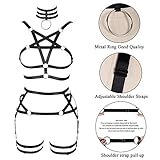 Women's Body Harness Pentagram Bra Garter Belt Set Punk Gothic Carnival Halloween Elastic Adjustable Dance Costume (Black)