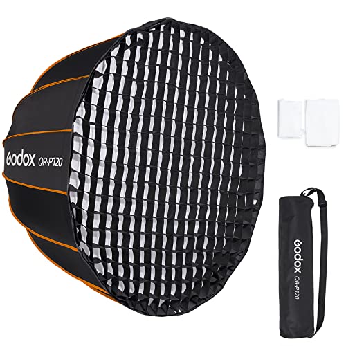 Godox QR-P120 47in / 120cm Deep Parabolic Softbox Bowens Mount with Grid,Carrying Bag for Photo Studio Portrait Video Shooting (47in / 120cm)