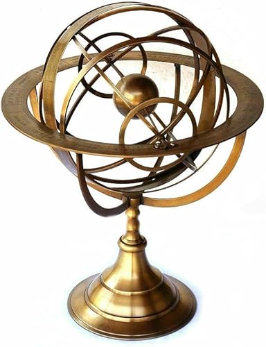 VINTEXX 18-Inch Vintage Brass Armillary Sphere – Handcrafted Engraved Nautical Astrolabe Globe | Antique-Style Celestial Model for Desktop, Study Room & Office Décor |