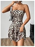 Floerns Women's Leopard Print Ruched Strapless Tube Dress Y2k A Line Tiered Dress Brown Large