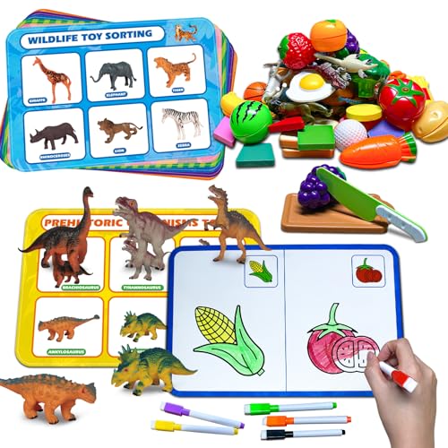 Wiznobliss Sorting Toys for Toddlers,3 in 1 Learning Education Toys Sorting Games Cutting Fruit Toys Toddler Coloring,Fine Motor Montessori Preschool Classroom Sensory Toys for 2+ Year Old.