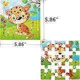 Yopay 24 Pack Wooden Puzzles for Kids,Mini Jigsaw Animal Puzzles Set for Kids Boys Girls, Early Preschool Educational Toys, 20 Animal Patterns + 4 Transportations