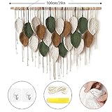 KHOYIME Large Macrame Wall Hanging Boho Woven Tapestry, Chic Home Decor Modern Bohemian Handmade Leaf Feather Wall Art Decorations for Apartment Dorm Living Room Bedroom Nursery Backdrop 39"W X 29.5"L