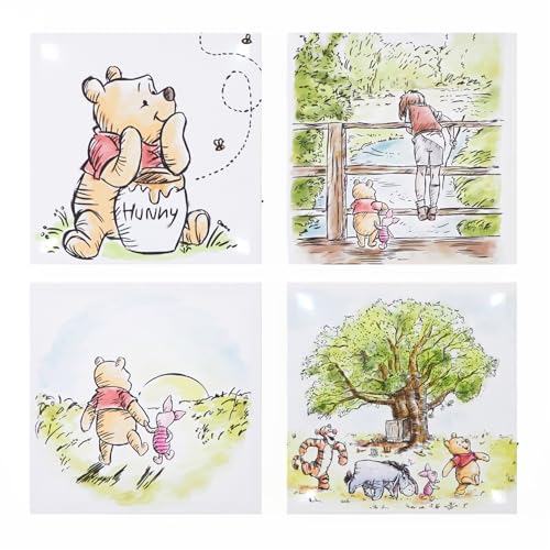 Idea Nuova Disney Winnie the Pooh LED Canvas Wall Art,4-Pack Kids Room Decor,Light-Up Wall Hangings, Each 11"x11",Nursery & Bedroom Decoration Set